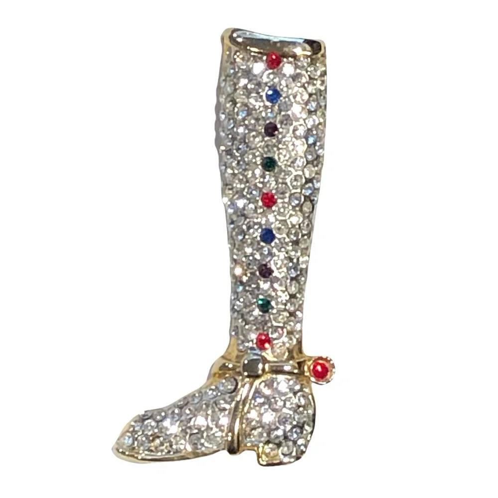 VINTAGE CRYSTAL COWBOY BOOT BROOCH